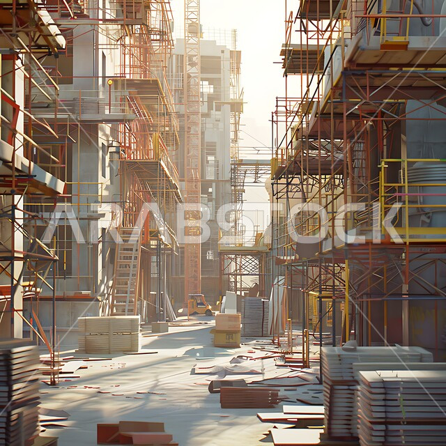 التطور المعماري والحضاري في المملكة العربية السعودية، إنشاء الأساسات والهياكل للمشروعات السكنية والمصانع, تشييد المباني والمشاريع الضخمة، مفهوم تحسين البنية التحتية للبلاد، أعمال البناء والمقاولات والتطوير العقاري، الرافعات والسقالات والآلات في موقع البناء