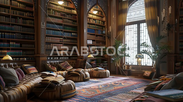 التصاميم الداخلية المعاصرة في مكاتب السعودية, الرفوف المكتبية الخشبية الممتلئة بالعديد من الكتب القيمة, صالة أعمال أنيقة تتميز بمقاعد مريحة، الزينة والاكسسوارات الراقية, الأضواء والألوان المريحة للنظر