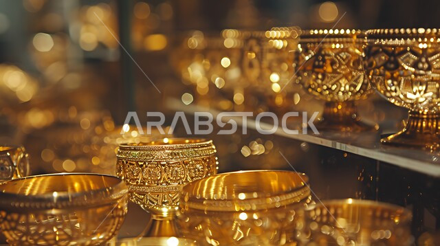 المجوهرات التقليدية الذهبية، أناقة ومهارة صنع الاكسسوارات الثمينة، القلائد والأساور المعقدة وخواتم الأحجار الكريمة، الحلي المصنوعة بحرفية من الذهب الخالص، التصميمات الفريدة والمميزة للمعروضات الفاخرة، متاجر بيع وشراء الذهب والجواهر في المملكة العربية السعودية