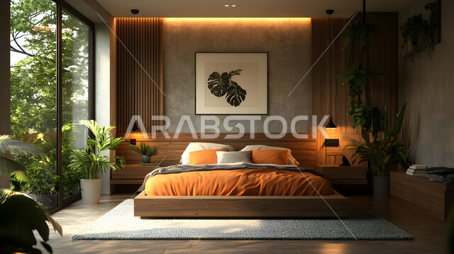غرفة نوم بتصاميم أنيقة وحديثة، سرير كبير ومريح بتصميم معاصر، اكسسوارات وتحف وزينة عصرية، الواجهات والنوافذ الزجاجية الكبيرة، ديكورات منزلية داخلية بأثاث راقي، شقق وفلل سكنية في المملكة العربية السعودية، المنتجعات والفنادق الفاخرة