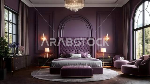 غرفة نوم بتصاميم أنيقة وحديثة، سرير كبير ومريح بتصميم معاصر، اكسسوارات وتحف وزينة عصرية، الواجهات والنوافذ الزجاجية الكبيرة، ديكورات منزلية داخلية بأثاث راقي، شقق وفلل سكنية في المملكة العربية السعودية، المنتجعات والفنادق الفاخرة