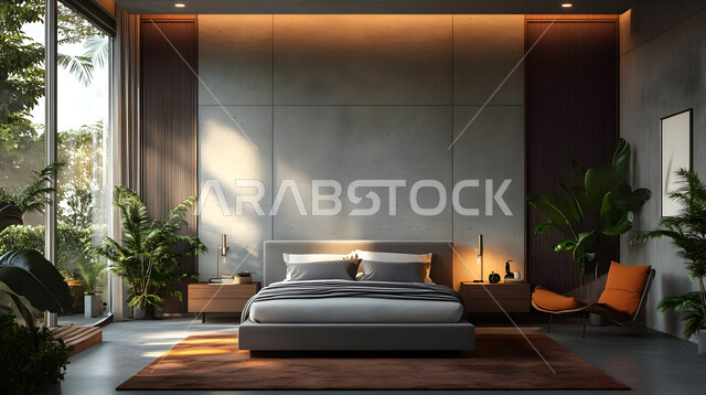 سرير كبير ومريح بتصميم معاصر، غرفة نوم بتصاميم أنيقة وحديثة، اكسسوارات وتحف وزينة عصرية، الواجهات والنوافذ الزجاجية الكبيرة، ديكورات منزلية داخلية بأثاث راقي، شقق وفلل سكنية في المملكة العربية السعودية، المنتجعات والفنادق الفاخرة