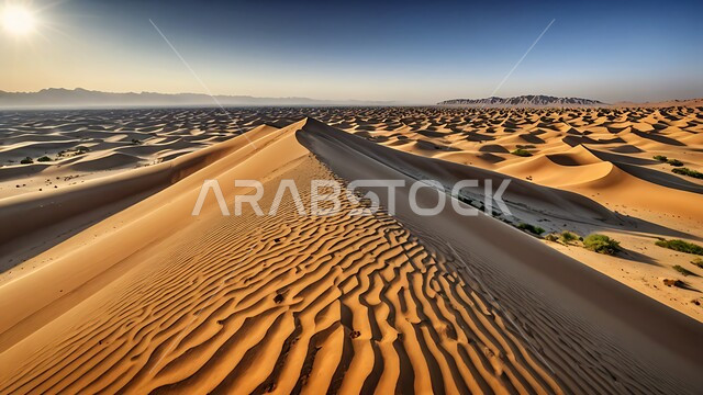 التشكيلات والتلال والكثبان الرملية الكثيفة, المساحات الواسعة في صحاري المملكة العربية السعودية, منظر غروب الشمس على الرمال الذهبية الناعمة, البيئة الصحراوية الجافة في الصحراء