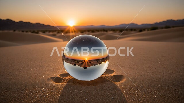 التضاريس والمرتفعات الجبلية، المساحات والأراضي الواسعة في المملكة العربية السعودية، كرة زجاجية تعكس الرمال الذهبية الناعمة في الصحراء، المناظر الطبيعية المتميزة, الكثبان الرملية في المناطق الصحراوية، خلفية الطبيعة