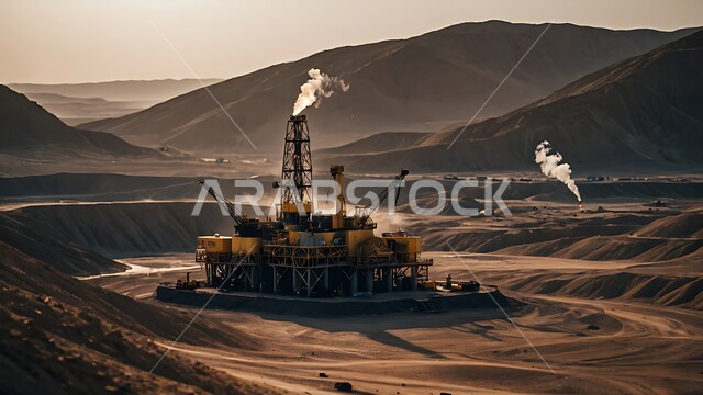 الأبراج والهياكل المعدنية في الأراضي الصحراوية في وقت النهار, مستودعات وخزانات كبيرة وضخمة, النهضة بالاقتصاد الوطني السعودي, صناعات ومشاريع بتروكيماوية، مفهوم هندسة البترول في دول الخليج, مصافي تكرير النفط والغاز, مصانع ومناجم الوقود في المملكة العربية السعودية