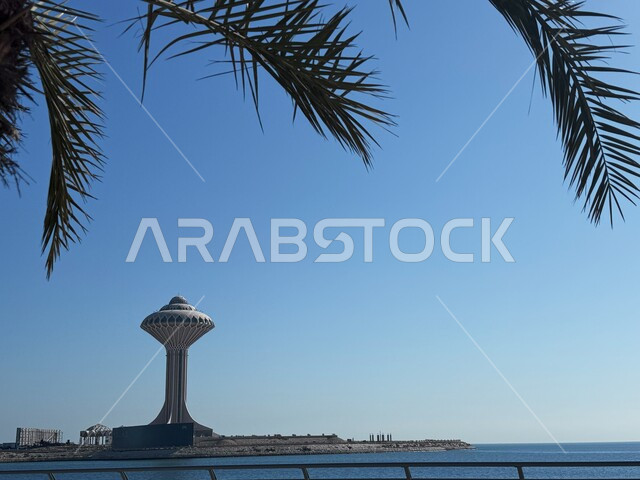 Landscape in Saudi Arabia, Red Sea coast waterfront during the day, famous tourist attractions in Dammam city in the Eastern Province, modern architecture, interest in palm trees