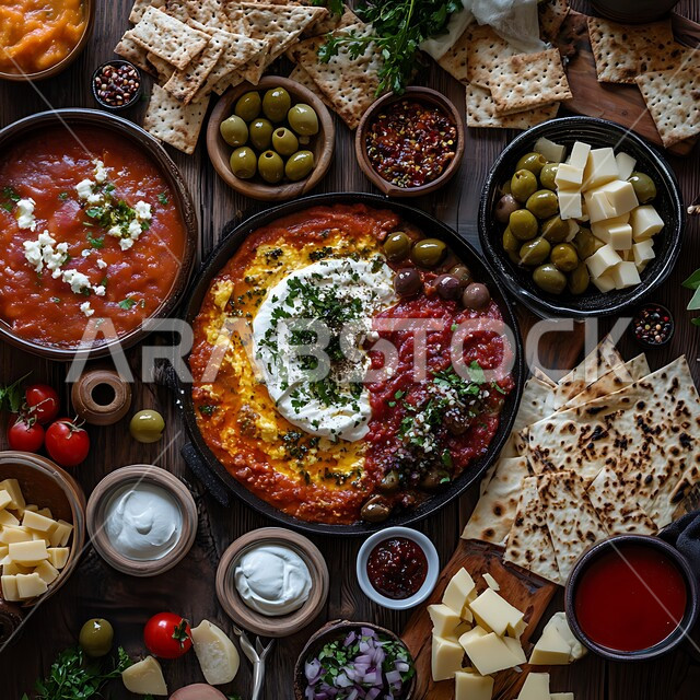 سفرة إفطار طازجة ومغذية مليئة بالبروتينات الصحية، طبق البيض المقلي مع الطماطم والخضار, المقبلات النباتية الباردة اللذيذة, وجبة فطور صباحية مفيدة وسريعة, وجبات ومأكولات للحميات الغذائية