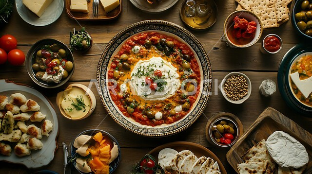 سفرة إفطار طازجة ومغذية مليئة بالبروتينات الصحية، طبق البيض المقلي مع الطماطم والخضار, المقبلات النباتية الباردة اللذيذة, وجبة فطور صباحية مفيدة وسريعة, وجبات ومأكولات للحميات الغذائية