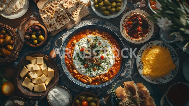 وجبات ومأكولات للحميات الغذائية، سفرة إفطار طازجة ومغذية مليئة بالبروتينات الصحية، طبق البيض المقلي مع الطماطم والخضار, المقبلات النباتية الباردة اللذيذة, وجبة فطور صباحية مفيدة وسريعة