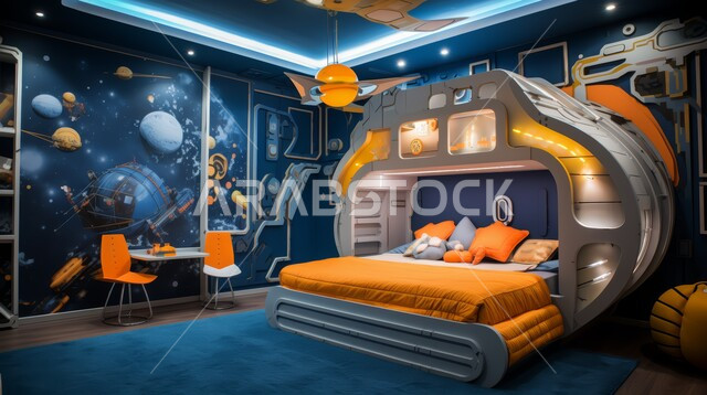  تصميم داخلي فاخر لغرف نوم الاطفال, منازل مصممة على الطراز الحديث المعاصر، الديكورات الداخلية الراقية للبيوت في المملكة العربية, الاشكال العصرية والمبتكرة للاسرة, سرير على شكل مركبة فضائية, فلل و شقق سكنية في المملكة 
