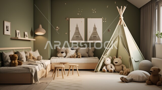 Luxury interior design for homes in the Kingdom of Saudi Arabia, luxury interior design for children's bedrooms, homes designed in a modern contemporary style, modern and innovative shapes for beds, high-end furniture and accessories for a contemporary boys' room, villas and residential apartments in the Kingdom