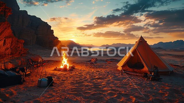 المغامرات والكشتات البرية، أجواء التخييم الشبابية الممتعه، خيام شعبية في المناطق الصحراوية، الطبيعة والرمال الذهبية الناعمة، أجواء ليلية هادئة أمام شعلى الحطب, مخيمات سياحية في صحاري المملكة العربية السعودية