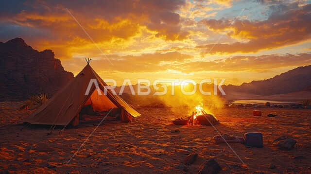 المغامرات والكشتات البرية، أجواء التخييم الشبابية الممتعه، خيام شعبية في المناطق الصحراوية، الطبيعة والرمال الذهبية الناعمة، أجواء ليلية هادئة أمام شعلى الحطب, مخيمات سياحية في صحاري المملكة العربية السعودية