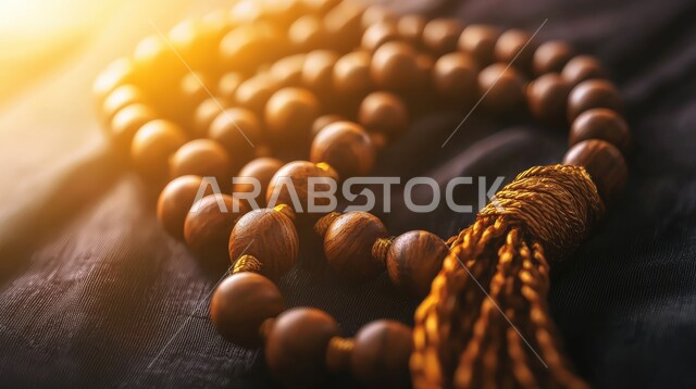 الإكثار من التسبيح و التذكير, صورة مقربة لمسبحة يد من حبات الخرز الخشبية، مفهوم العبادة و التقرب إلى الله تعالى, الدعاء وطلب المغفرة والصفح