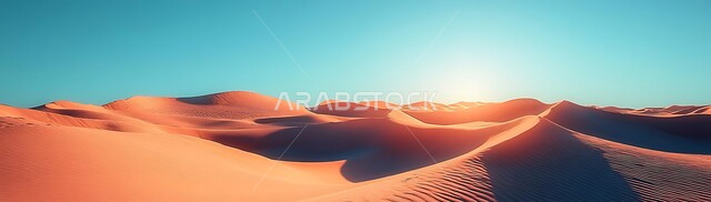 منظر الرمال الذهبية الناعمة, البيئة الجافة القاسية في صحاري المملكة العربية السعودية, التضاريس والتلال في المناطق الصحراوية, الأراضي و المساحات الواسعة, التشكيلات والكثبان الرملية الكثيفة في الصحراء