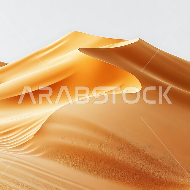 View of soft golden sand, harsh dry environment in the deserts of Saudi Arabia, terrain and hills in desert areas, vast lands and spaces, dense sand formations and dunes in the desert