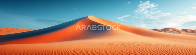 البيئة الجافة القاسية في صحاري المملكة العربية السعودية, التضاريس والتلال في المناطق الصحراوية, الأراضي و المساحات الواسعة, التشكيلات والكثبان الرملية الكثيفة في الصحراء, منظر الرمال الذهبية الناعمة