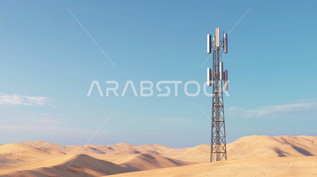 تطوير قطاع تكنولوجيا المعلومات الرقمية والإتصالات،  توفير الاتصال عن طريق الشبكات اللاسلكية في المناطق النائية والبعيدة، برج اتصالات في صحراء المملكة العربية السعودية، تشكل التلال والكثبان الرملية في أماكن الطبيعة الصحراوية