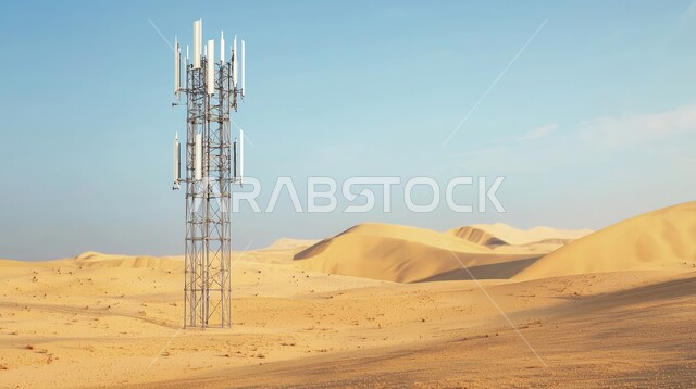 توفير الاتصال عن طريق الشبكات اللاسلكية في المناطق النائية والبعيدة، تطوير قطاع تكنولوجيا المعلومات الرقمية والإتصالات،  برج اتصالات في صحراء المملكة العربية السعودية، تشكل التلال والكثبان الرملية في أماكن الطبيعة الصحراوية