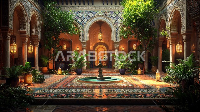 الاستمتاع بالأجواء الهادئة والمساحات الخضراء، ساحات مصممة على الطراز العربي القديم، الأعمدة والأقواس المنقوشة بزخارف الآرابيسك الملونة، التاريخ السعودي الغني بالتراث العريق، أماكن تراثية شعبية، التصاميم والديكورات لحدائق وفناء البيوت الخارجية، الفوانيس المعدنية المعلقة المضيئة