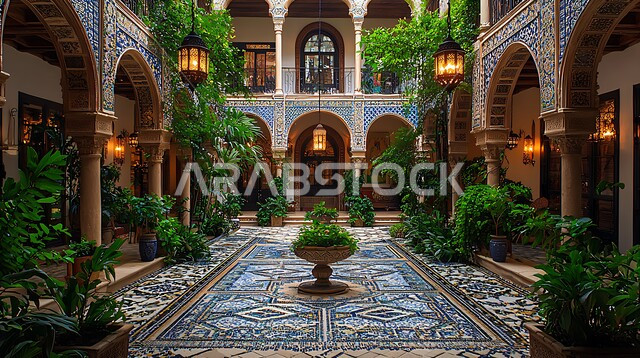 الاستمتاع بالأجواء الهادئة والمساحات الخضراء، ساحات مصممة على الطراز العربي القديم، الأعمدة والأقواس المنقوشة بزخارف الآرابيسك الملونة، التاريخ السعودي الغني بالتراث العريق، أماكن تراثية شعبية، التصاميم والديكورات لحدائق وفناء البيوت الخارجية، الفوانيس المعدنية المعلقة المضيئة