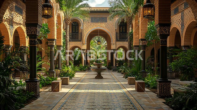 الاستمتاع بالأجواء الهادئة والمساحات الخضراء، ساحات مصممة على الطراز العربي القديم، الأعمدة والأقواس المنقوشة بزخارف الآرابيسك الملونة، التاريخ السعودي الغني بالتراث العريق، أماكن تراثية شعبية، التصاميم والديكورات لحدائق وفناء البيوت الخارجية، الفوانيس المعدنية المعلقة المضيئة