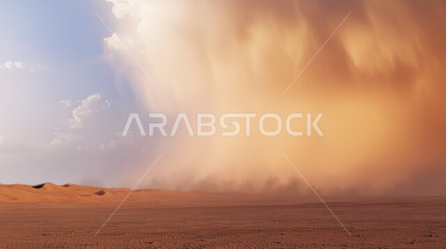 رياح ترابية في المناطق الصحراوية, الظواهر والكوارث الطبيعية، منظر الإعصار الهوائي، التشكيلات والتكوينات في المملكة العربية السعودية، الزوابع والاعاصير الغبارية، الكثبان والرمال الذهبية الناعمة، تشكل العاصفة الرملية في الصحراء