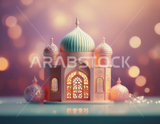 الفن الهندسي المعماري لبناء القبب والمآذن الشامخة على الطراز العربي الحديث، مجسم ثلاثي الأبعاد لمسجد إسلامي، أماكن أداء الفرائض و العبادات، الأجواء الروحانية الإسلامية في السعودية، تصاميم تقليدية للاحتفال بالمناسبات الدينية، مفهوم العبادة والتقرب إلى الله