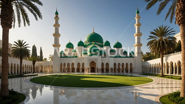 نداء المسلمين لأداء الفرائض والصلوات, العبادة والتقرب من الله, الفن الهندسي المعماري لبناء المساجد في المملكة العربية السعودية, الديكورات والتصاميم الخارجية الحديثة لبناء مسجد باللون الأبيض, أماكن إسلامية مقدسة