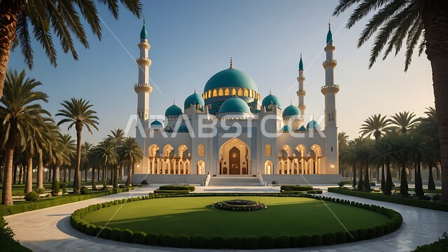 نداء المسلمين لأداء الفرائض والصلوات, العبادة والتقرب من الله, الفن الهندسي المعماري لبناء المساجد في المملكة العربية السعودية, الديكورات والتصاميم الخارجية الحديثة لبناء مسجد باللون الأبيض, أماكن إسلامية مقدسة