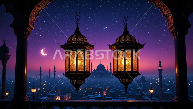 أجواء رمضانية وروحانية إسلامية، فوانيس وتحف وديكورات تقليدية للاحتفال بقدوم شهر رمضان المبارك، العادات والتقاليد العربية في زينة الأعياد والمناسبات الدينية، 