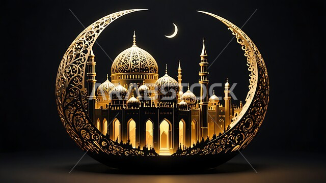 ديكورات وزينة وتصاميم اسلامية دينية فاخرة، مجسم ثلاثي الابعاد لمسجد مضيء على الطراز الاسلامي، أجواء رمضانية روحانية، الاعياد والمناسبات الدينية، العبادة والتقرب الى الله في شهر رمضان المبارك