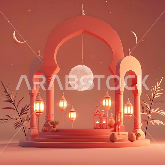  فانوس عربي معدني مزخرف مضيء على الأرض، أجواء رمضانية وروحانية إسلامية فوانيس وتحف وديكورات تقليدية للاحتفال بقدوم شهر رمضان المبارك، العادات والتقاليد العربية في زينة الأعياد والمناسبات الدينية