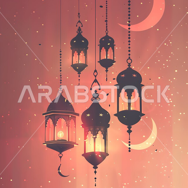  فانوس عربي معدني مزخرف مضيء على الأرض، أجواء رمضانية وروحانية إسلامية فوانيس وتحف وديكورات تقليدية للاحتفال بقدوم شهر رمضان المبارك، العادات والتقاليد العربية في زينة الأعياد والمناسبات الدينية