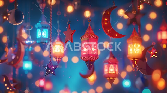  العادات والتقاليد العربية في زينة الأعياد والمناسبات الدينية، فانوس عربي معدني مزخرف مضيء على الأرض، أجواء رمضانية وروحانية إسلامية فوانيس وتحف وديكورات تقليدية للاحتفال بقدوم شهر رمضان المبارك
