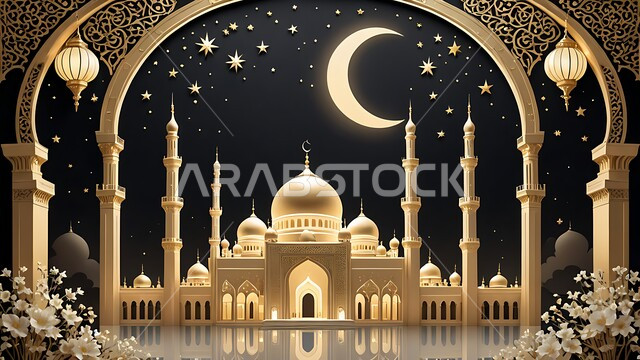 الزينة والفوانيس الرمضانية، الإحتفال بقدوم شهر الخير والمغفرة، الفن الهندسي المعماري للقبب والمآذن، العبادة والتقرب إلى الله، هلال رمضان المبارك وسط السماء، أماكن آداء الفرائض والصلوات في المملكة العربية السعودية، مسجد على الطراز العربي الإسلامي