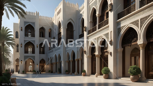 الفن الهندسي المعماري على الطراز العربي القديم، تصاميم داخلية وديكورات راقية للمباني والمنشآت السياحية والفنادق في الامارات العربية المتحدة، الأعمدة البيضاء المنقوشة بزخارف إسلامية، التعرف على الحضارات والتراث الاسلامي في إمارة دبي