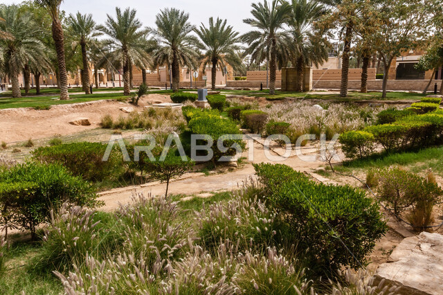 المنتزهات الترفيهية العامة، الاهتمام بزراعة النباتات وأشجار النخيل، حديقة البجيري قبل إعادة بنائها في وقت النهار، الهندسة الزراعية المتميزة في المملكة العربية السعودية، أماكن ومناطق سياحية عائلية للتنزه والترفيه والمتعة، المناظر الطبيعيه الخضراء