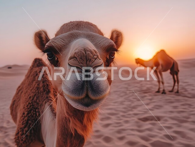 المحميات الطبيعية لرعي الجمال، الاهتمام بتربية الجمال والابل في دول الخليج العربي، ارتباط حيوان الجمل بالعراقة والأصالة، رعاية المواشي والثدييات في المملكة العربية السعودية، صورة مقربة لوجه ناقة شقراء أصيلة