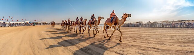 الاهتمام بتربية الابل في الخليج، رعاية المواشي في المحميات الطبيعيه, صورة بانورامية لقافلة من حيوان الجمل تسيرفي المناطق الصحراوية في المملكة العربية السعودية، استخدام الحيوانات للتنقل والترحال من مكان الى اخر في البادية، الحياة البدوية الشعبية التقليدية