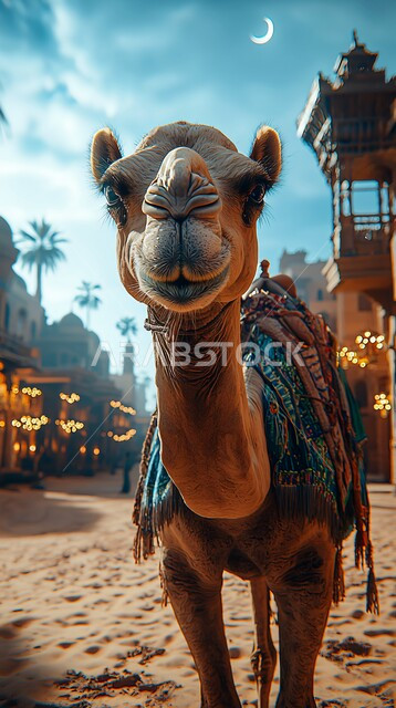 التلال و الكثبان الرملية، الرمال الذهبية الناعمة، جمل عربي أصيل وسط الصحراء في النهار، تربية الجمال والابل في المحميات الطبيعية في المملكة العربية السعودية ، الاهتمام ورعاية المواشي والثدييات في الصحاري، خلفية الطبيعة