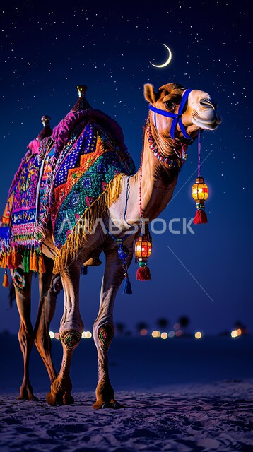 Soft golden sand, purebred Arabian camel in the middle of the desert during the day, camel and dromedary breeding in nature reserves in the Kingdom of Saudi Arabia, care and maintenance of livestock and mammals in the desert, nature background