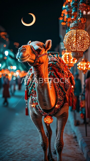 Soft golden sand, purebred Arabian camel in the middle of the desert during the day, camel and dromedary breeding in nature reserves in the Kingdom of Saudi Arabia, care and maintenance of livestock and mammals in the desert, nature background