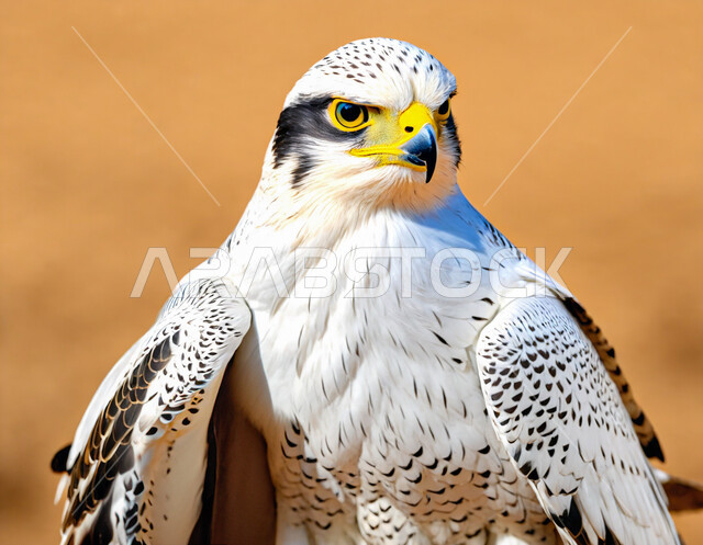 Training and taming birds of prey and predators, establishing a falconry club during the annual hunting season in the Kingdom of Saudi Arabia, pride in the ancient Saudi heritage, the falcon bird in one of the natural reserves, a symbol of strength, challenge and sharpness of sight.