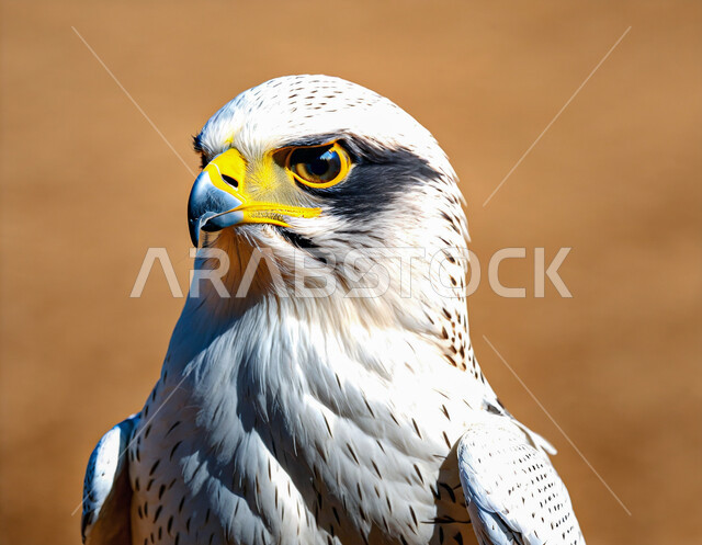 Training and taming birds of prey and predators, establishing a falconry club during the annual hunting season in the Kingdom of Saudi Arabia, pride in the ancient Saudi heritage, the falcon bird in one of the natural reserves, a symbol of strength, challenge and sharpness of sight.
