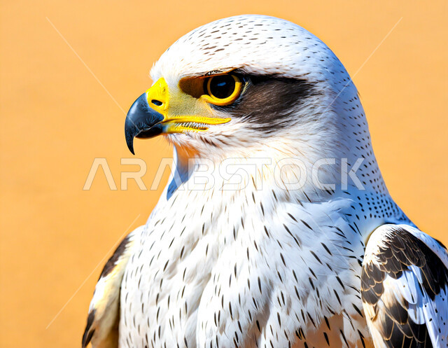 Training and taming birds of prey and predators, establishing a falconry club during the annual hunting season in the Kingdom of Saudi Arabia, pride in the ancient Saudi heritage, the falcon bird in one of the natural reserves, a symbol of strength, challenge and sharpness of sight.
