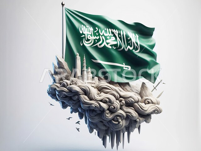 الاحتفال بذكرى العيد الوطني 23 سبتمبر، راية التوحيد وسيف القوة، احياء ذكرى يوم العلم 11 مارس، علم المملكة العربية السعودية الاخضر المرفرف، المناسبات والاعياد الوطنية، مفهوم حب الوطن والانتماء إليه, خلفية بيضاء