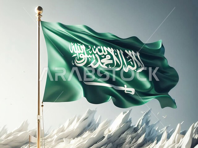 راية التوحيد وسيف القوة، الاحتفال بذكرى العيد الوطني 23 سبتمبر، احياء ذكرى يوم العلم 11 مارس، علم المملكة العربية السعودية الاخضر المرفرف، المناسبات والاعياد الوطنية، مفهوم حب الوطن والانتماء إليه, خلفية بيضاء