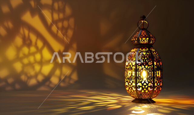 أنوار وإضاءة وزينة شهر الخير، تحف وتصاميم وديكورات هندسية اسلامية، مصباح معدني عربي تقليدي، فانوس رمضان المضيء، اجواء دينية رمضانية