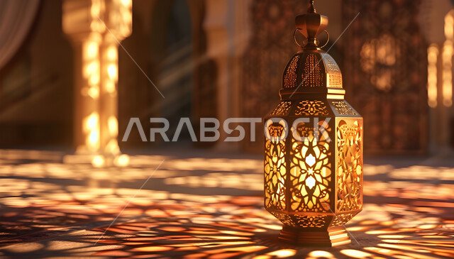 أنوار وإضاءة وزينة شهر الخير، تحف وتصاميم وديكورات هندسية اسلامية، مصباح معدني عربي تقليدي، فانوس رمضان المضيء، اجواء دينية رمضانية